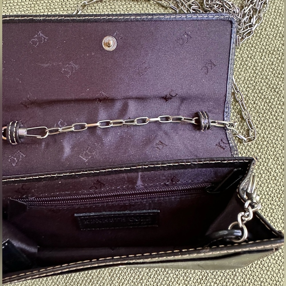 Kenneth Cole Black Leather Super-Mini Bag Edgy Silver-tone Chain Strap Minimal - Picture 5 of 16